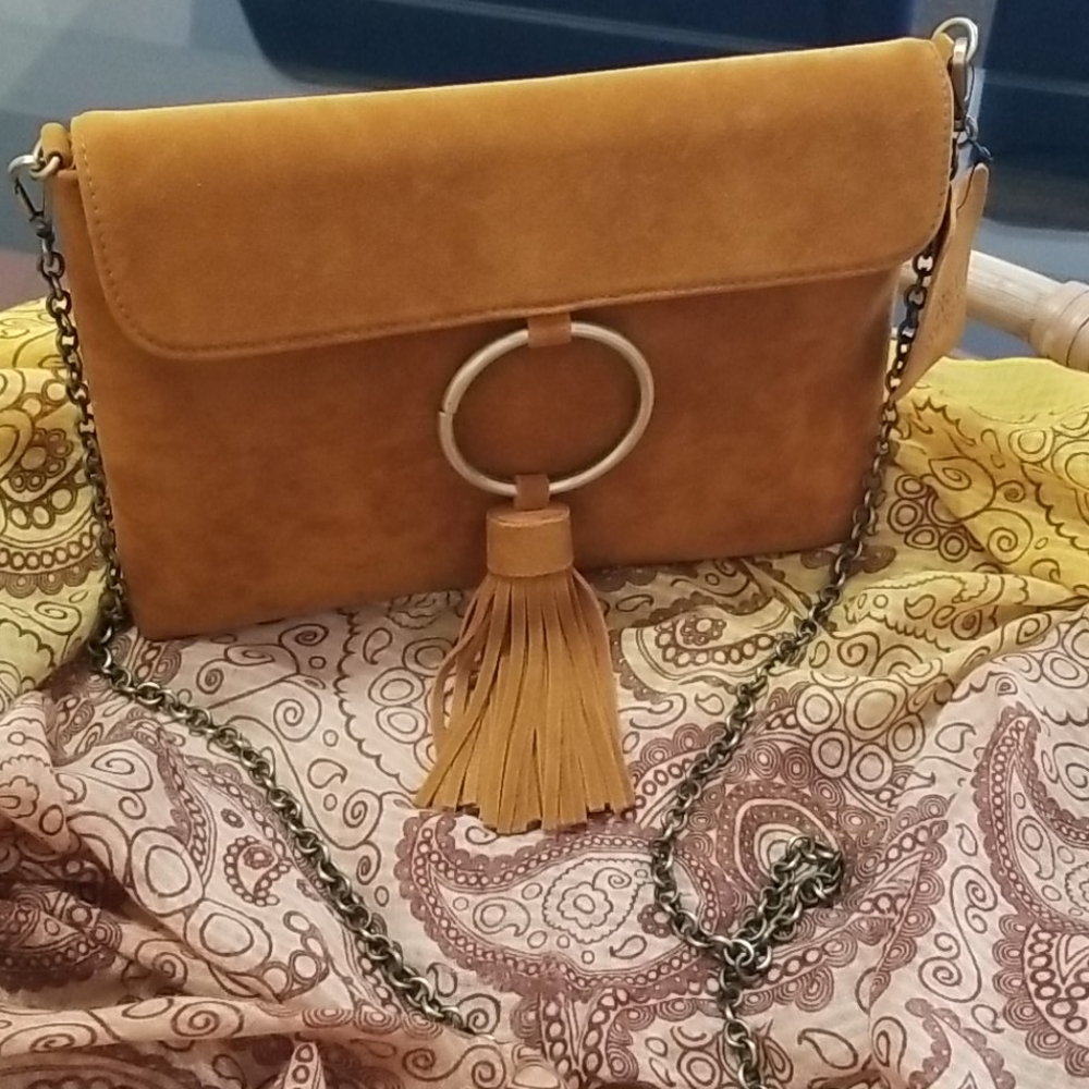 Mustard Suede Shoulder/Crossbody Bag